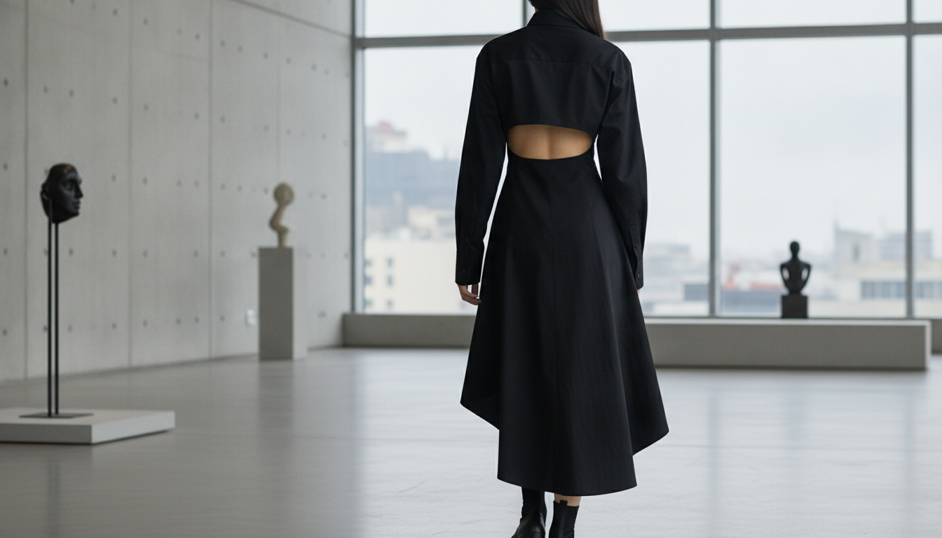 Balenciaga Cotton Chemisier Dress: Cut-Out Back, Asym Hem