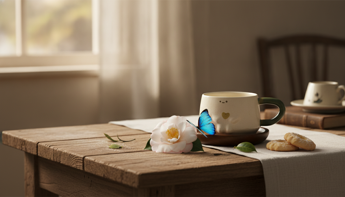 Butterfly & Camellia Ceramic Mug: European Charm