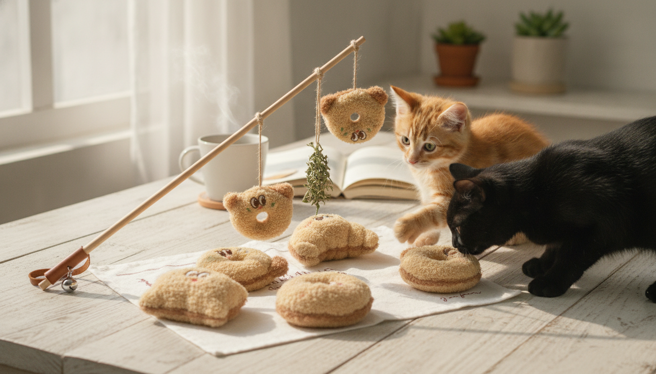 Cat Enrichment Play Set: Teaser Wand + Catnip Pastries