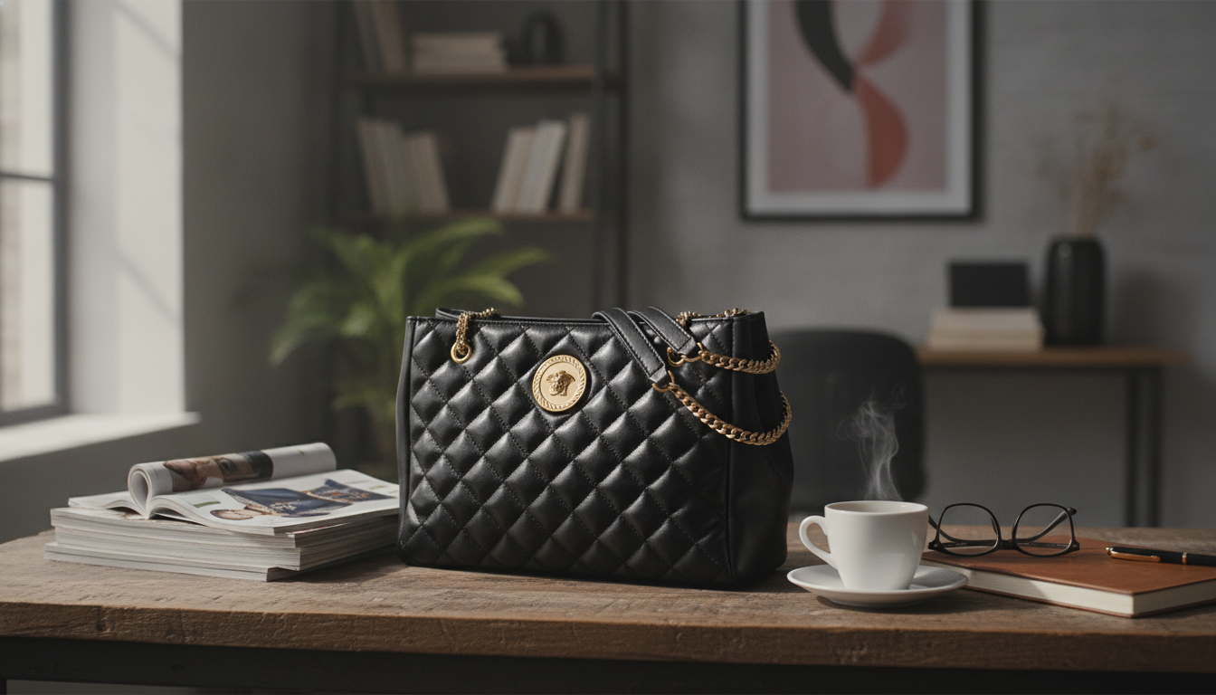 Versace Black Chain Strap Shoulder Bag: Logo Hardware