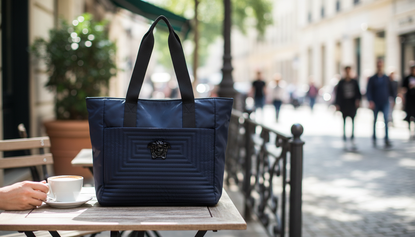Versace Blue Nylon Tote Bag: Lightweight Luxury Carry